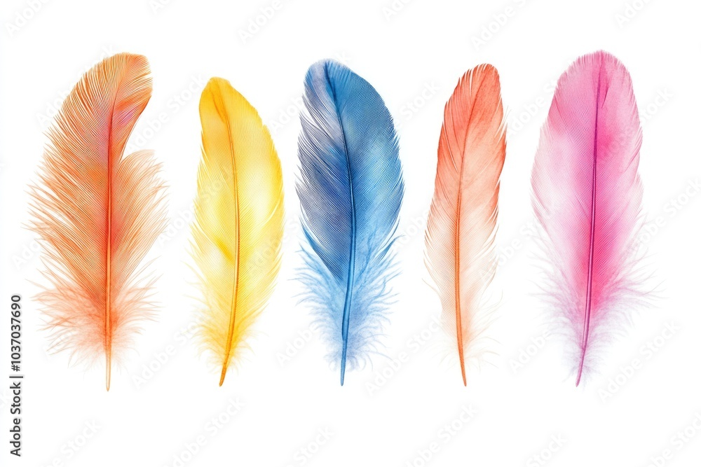 Collection of Abstract Feathers. Elegant Feather Set on White Background Collection of Abstract Feathers. Elegant Feather Set on White Background