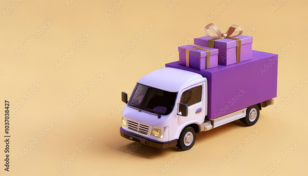 A toy delivery truck loaded with colorful gifts on a light background, symbolizing celebrations and festive deliveries. A toy delivery truck loaded with colorful gifts on a light background, symbolizing celebrations and festive deliveries.