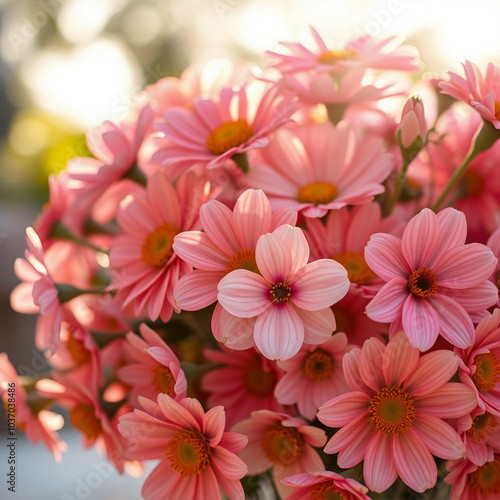 Delicately pink flowers in the changing sun 
