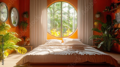 Cozy Bedroom Scene with Sunlight and Potted Plants