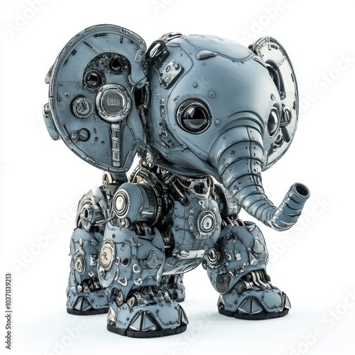 Futuristic Robotic Elephant Character in Standing Position with Cybernetic Design