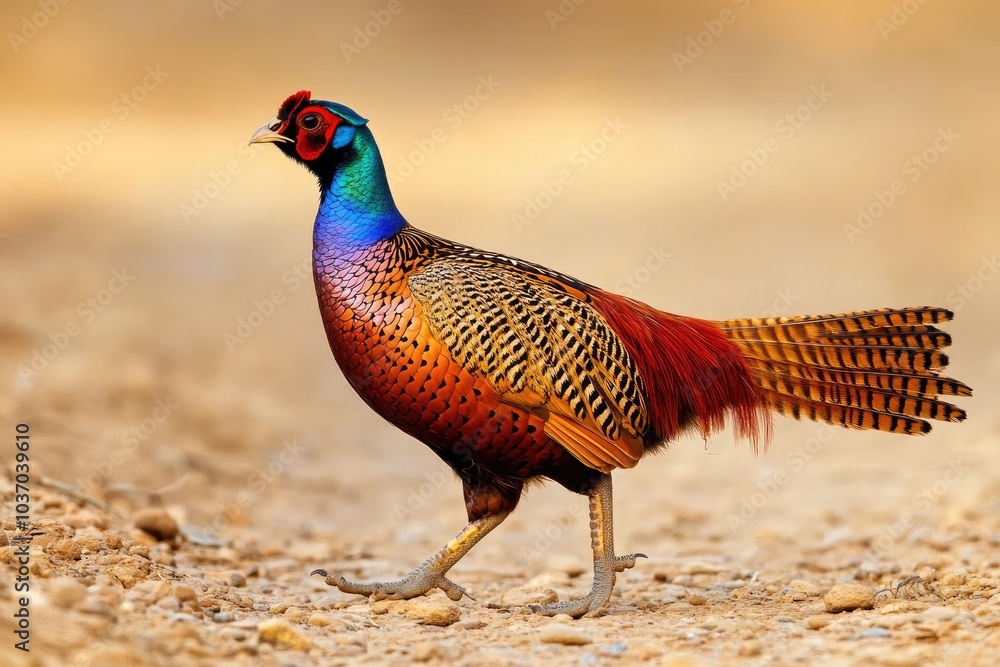 Fototapeta premium Colorful Pheasant Roaming in Natural Habitat with Attention to Detail