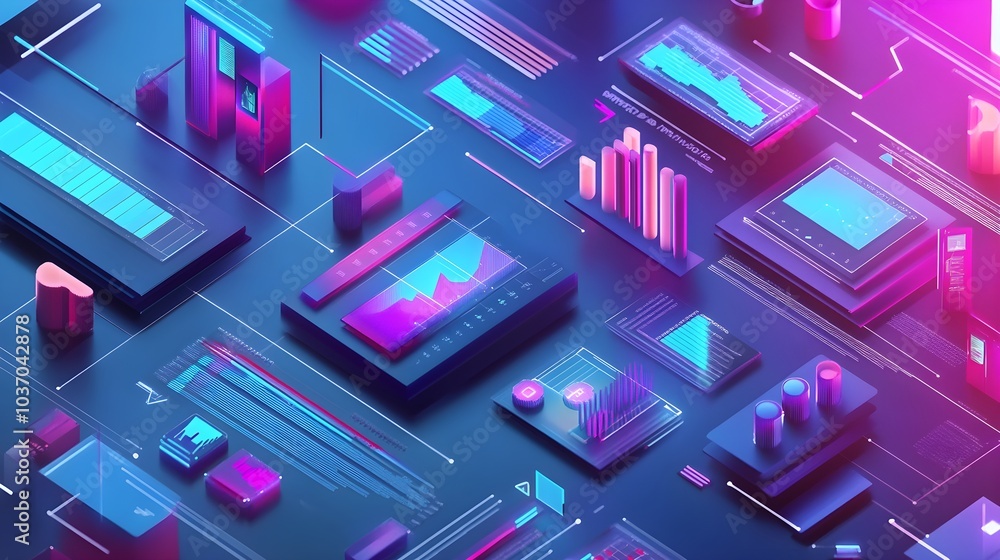 Abstract Futuristic Data Visualization with Neon Lights and Geometric Shapes Abstract Futuristic Data Visualization with Neon Lights and Geometric Shapes