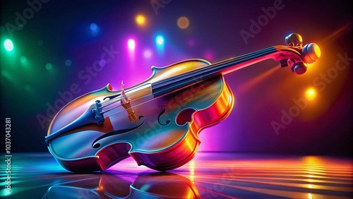 3D Rendered Violin in Low Light with Colorful Background