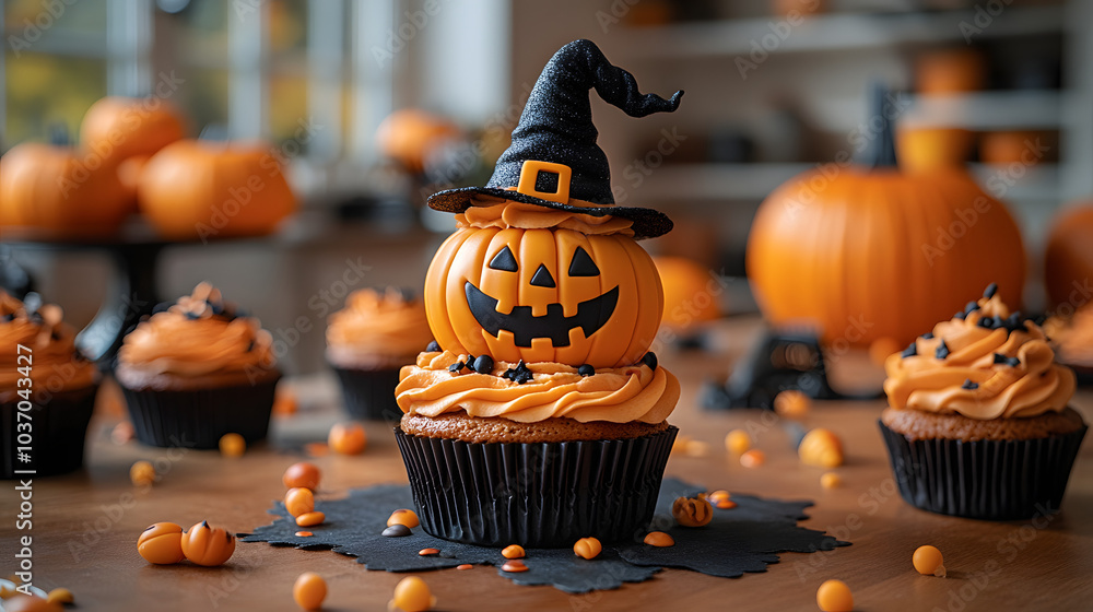 Halloween-Themed Cupcakes and Pumpkin-Shaped Cakes on a Festive Table, Showcasing Spooky Yet Playful Designs, Perfect for Celebrating the Holiday with Delicious Treats that Add Whimsy and Charm to Sea Halloween-Themed Cupcakes and Pumpkin-Shaped Cakes on a Festive Table, Showcasing Spooky Yet Playful Designs, Perfect for Celebrating the Holiday with Delicious Treats that Add Whimsy and Charm to Sea