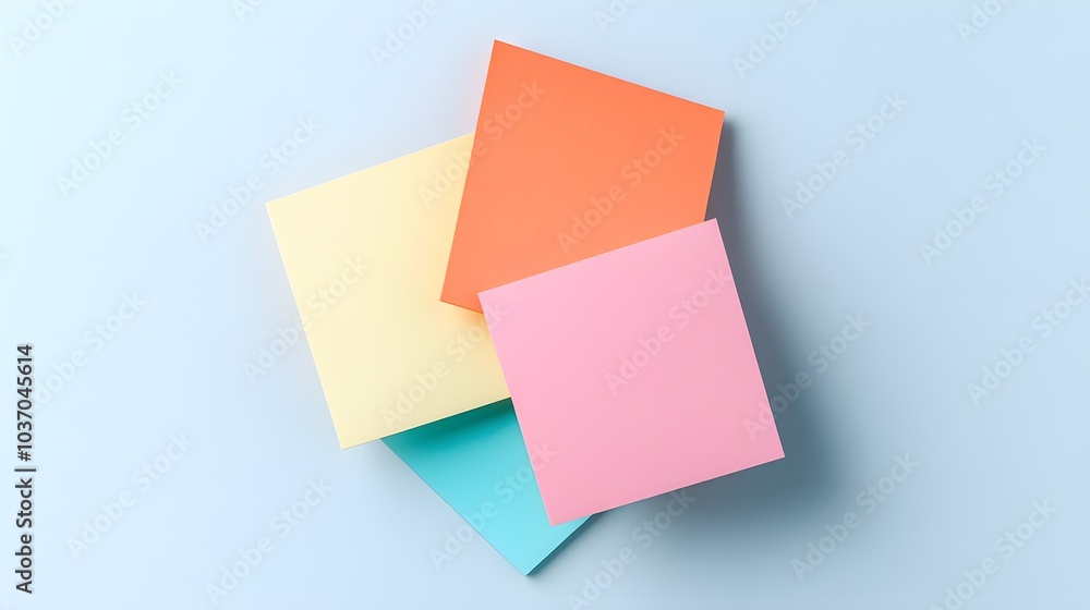 Abstract Colorful Paper Shapes on Pastel Blue Background Abstract Colorful Paper Shapes on Pastel Blue Background