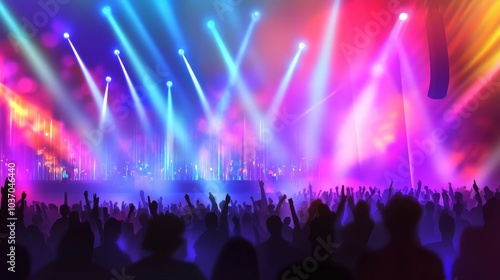 Vibrant Nightlife: An Electrifying Concert Experience with Colorful Lights and Energized Crowd Reaching for the Stars
