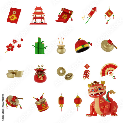 3d Chinese New Year icon set png photo