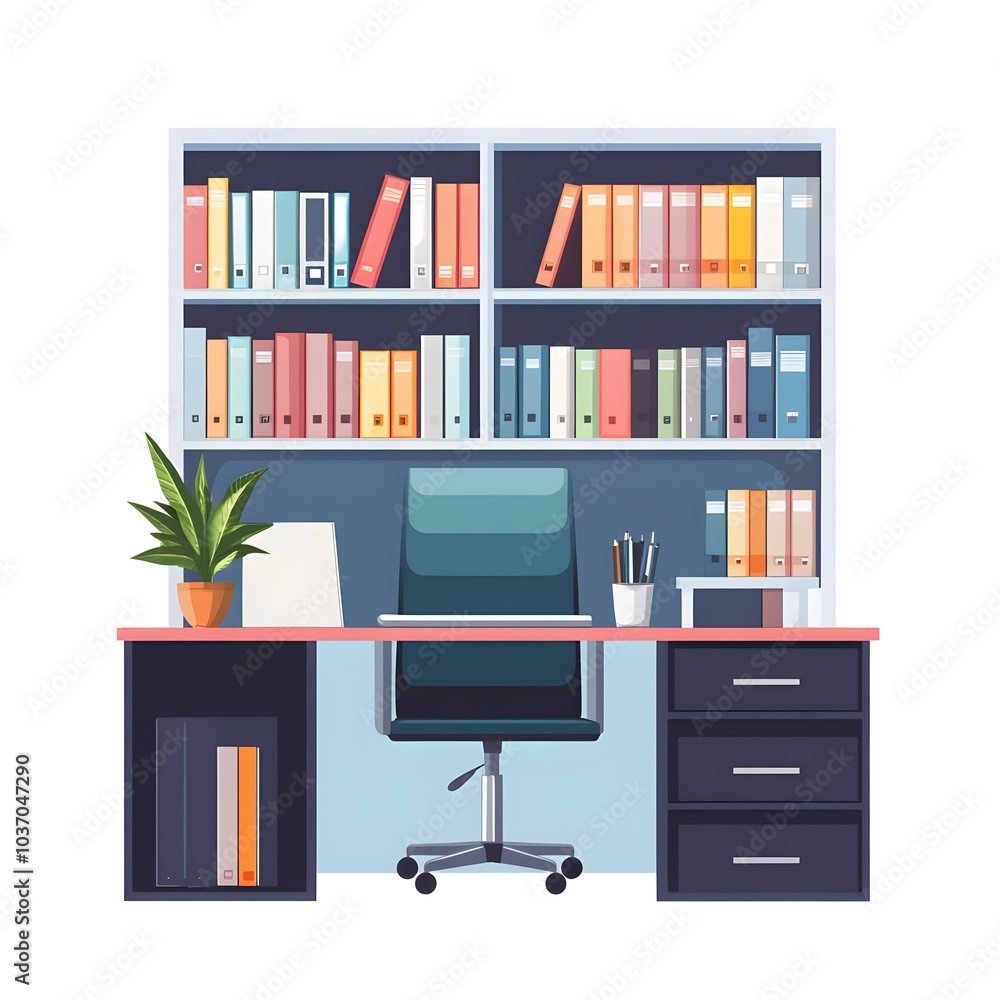 Modern Office Desk with Bookshelf and Chair Modern Office Desk with Bookshelf and Chair