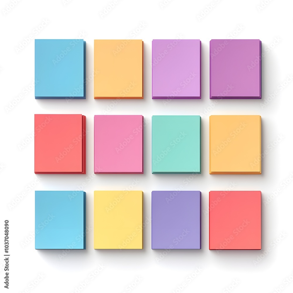 Colorful Square Sticky Notes Isolated on White Background