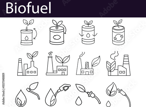 Biofuel Production and Usage Icons Set