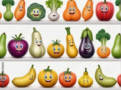 Wallpaper Mural funny cartoon characters smiling, vegetables on shelves, vector illustration, front view Torontodigital.ca