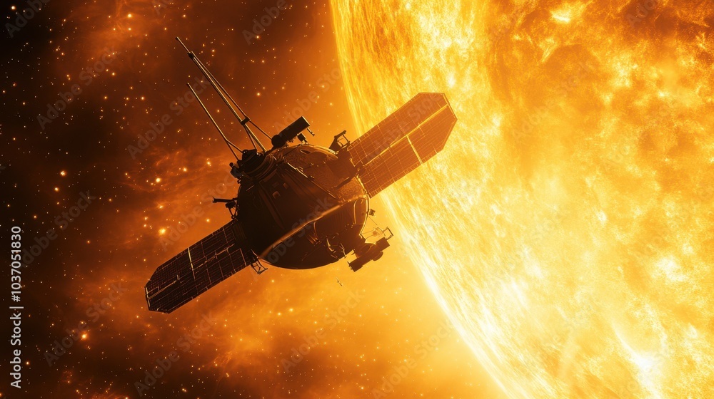 An advanced space probe orbiting a distant exoplanet, collecting data on its atmosphere and surface, space science, planetary exploration, commercial space research, deep space discovery An advanced space probe orbiting a distant exoplanet, collecting data on its atmosphere and surface, space science, planetary exploration, commercial space research, deep space discovery