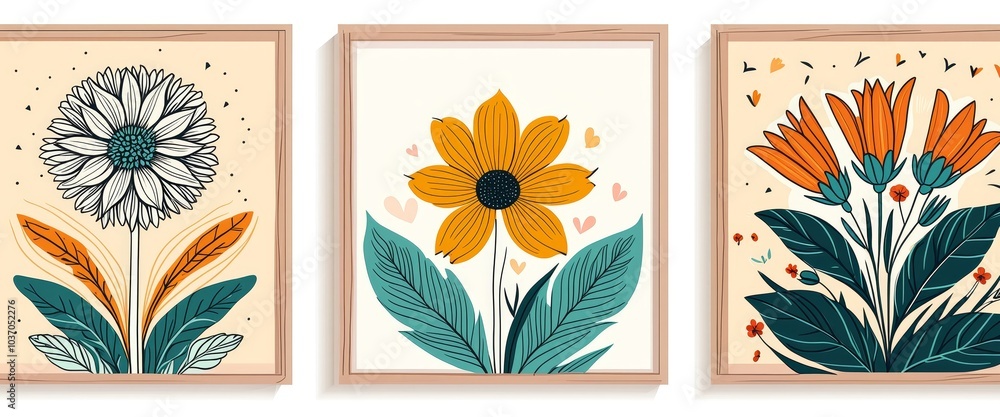 Set of Botanical Posters with Various Flowers Set of Botanical Posters with Various Flowers