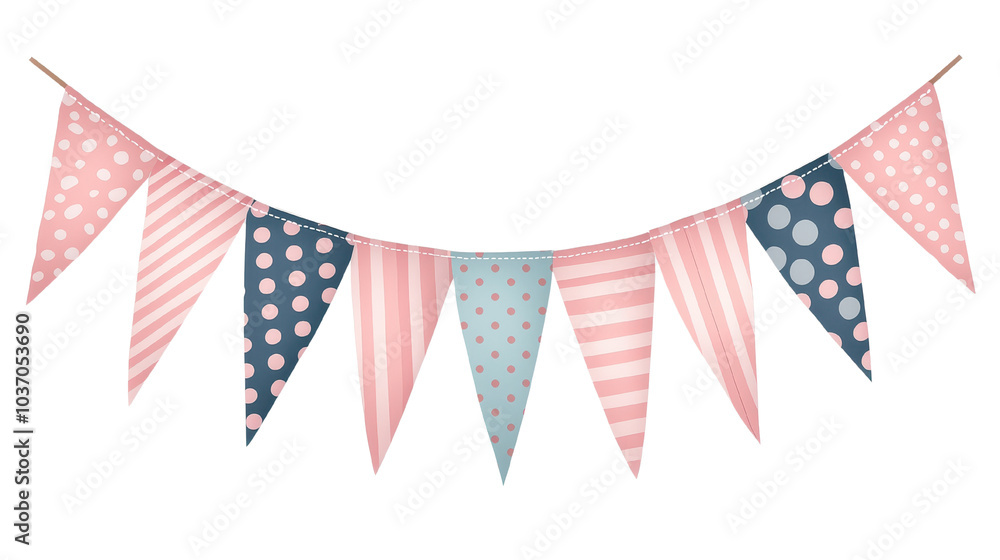 Obraz premium Colorful decorative bunting flags on a white isolated background.