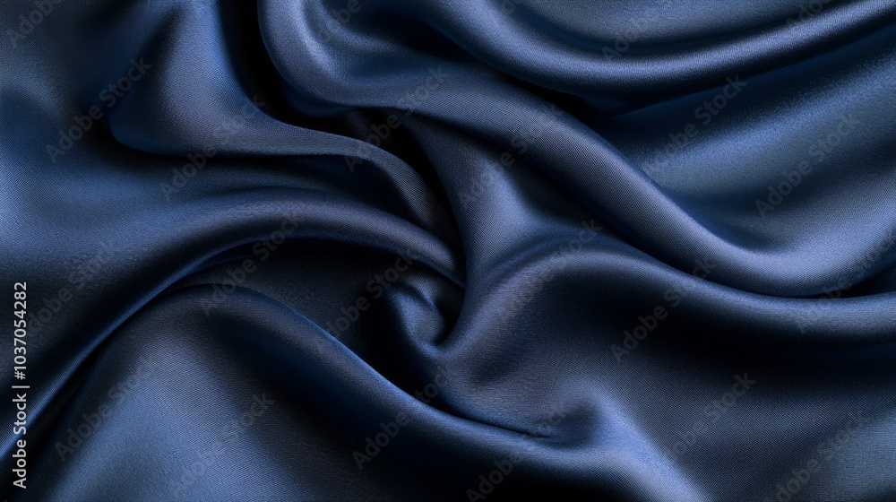 Close-Up of Dark Blue Silk Fabric with Smooth Folds Close-Up of Dark Blue Silk Fabric with Smooth Folds
