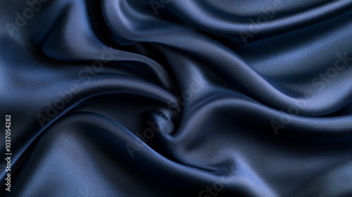 Close-Up of Dark Blue Silk Fabric with Smooth Folds