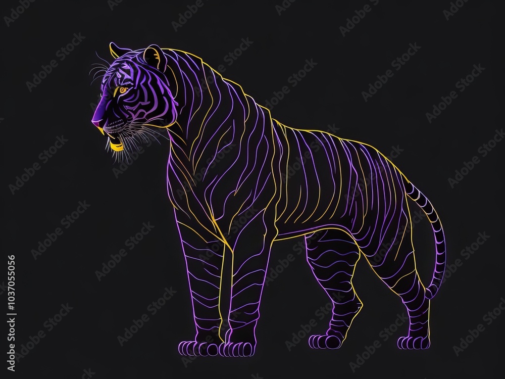 Naklejka premium Neon Animal Icons: Chinese New Year Fauna with Vivid Colors, Retro Pop-Art, and Surreal Neon Designs. Bold Wildlife Portraits on Black Background, Crafted with Generative AI for Commercial content