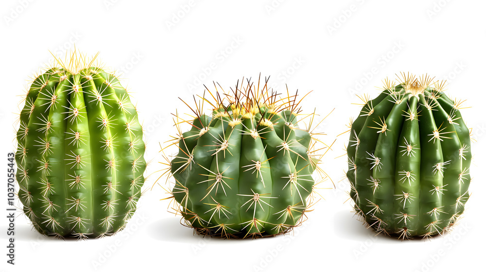 Three Separate Cacti on a White Background. Three Separate Cacti on a White Background.