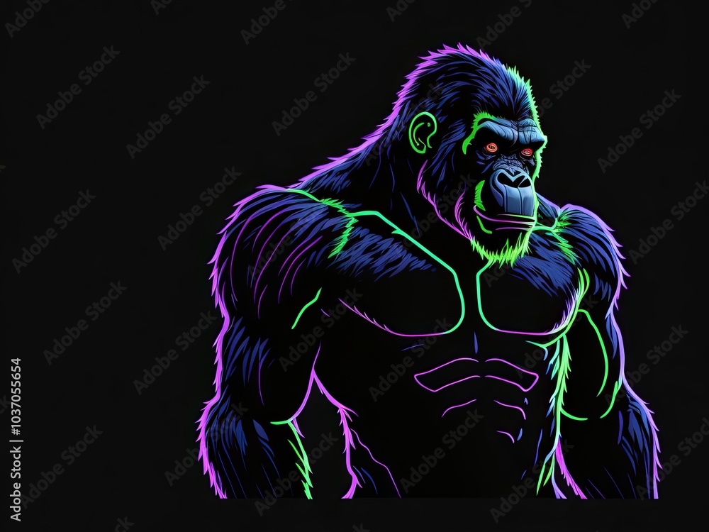 Fototapeta premium Neon Animal Icons: Chinese New Year Fauna with Vivid Colors, Retro Pop-Art, and Surreal Neon Designs. Bold Wildlife Portraits on Black Background, Crafted with Generative AI for Commercial content