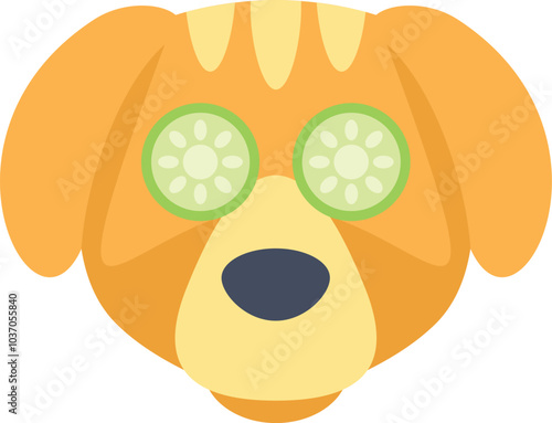 Cute dog is enjoying a relaxing spa day with a cucumber face mask treatment