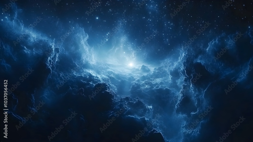 Fototapeta premium Stars and haze in a dark blue universe.