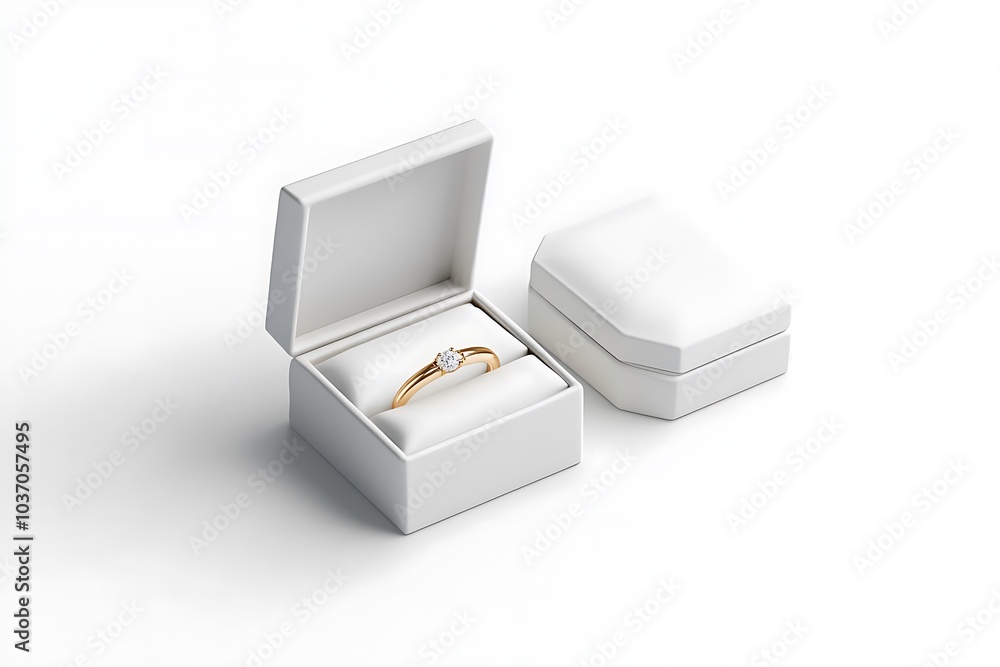 White box with gold diamond ring stand lying mockup White box with gold diamond ring stand lying mockup