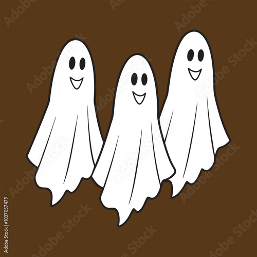 Halloween ghost characters in a cheerful, cartoonish design,Friendly ghost characters in a fun, playful style illustration