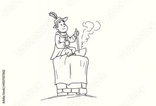 Cartoon Chimney Sweep Sitting on Chimney Illustration photo