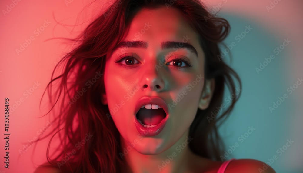 Pretty girl's expression on a color background. A beautiful lifestyle wallpaper. Pretty girl's expression on a color background. A beautiful lifestyle wallpaper.