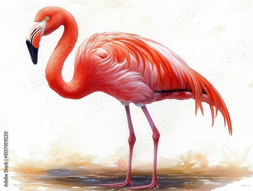 Graceful Flamingo Clip Art, vibrant pink bird poised elegantly, showcasing tropical charm and beauty, ideal for decorations or designs photo