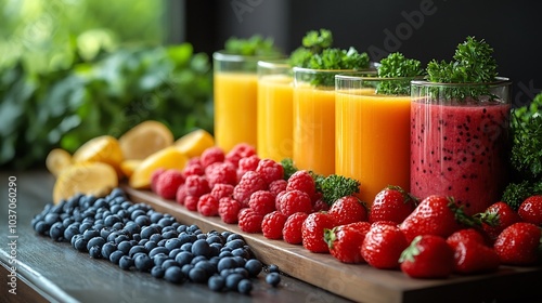 Detailed scene of a detox meal with a focus on highfiber foods and a clean background photo