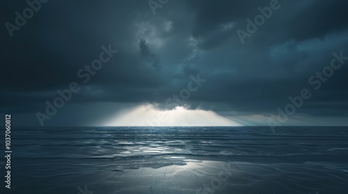 Thunderstorm creates an abstract scene of power. Lightning strikes, illuminating the dark clouds.