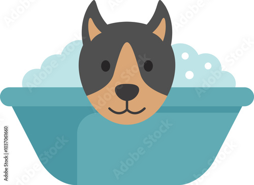 Cute dog is enjoying a warm bubble bath