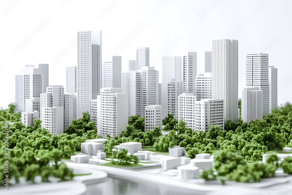 Fototapeta premium Model of a Modern City with Green Trees