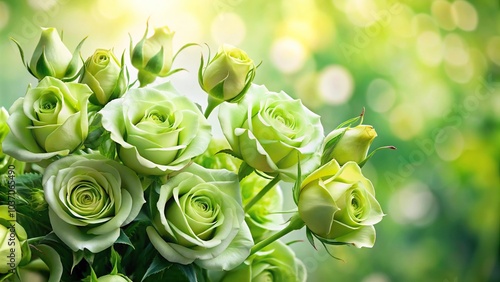 Wallpaper Mural A cluster of fresh green rose stems with leaves and flowers in full bloom, blooms, flowers Torontodigital.ca