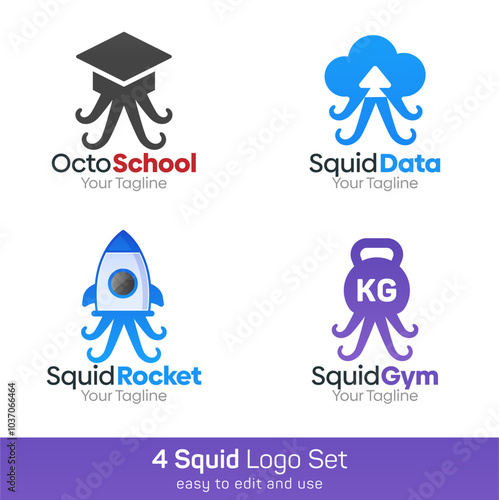 Squid Shape Logo Template Set. Good for Business, Agency, Community and Organization
