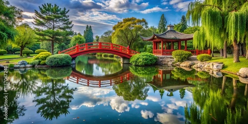 Japanese Garden Toulouse - Tranquility in Red Bridge & Lake photo