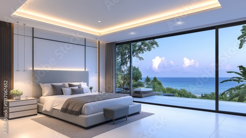 Modern Spacious Bedroom with Scenic Ocean View