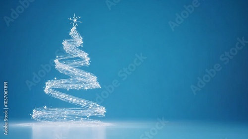 Christmas tree model made of white sparkling stars isolated on light blue background. Swirling, spinning, rotating animation. Holiday magic digital card, decoration for festive holiday season.