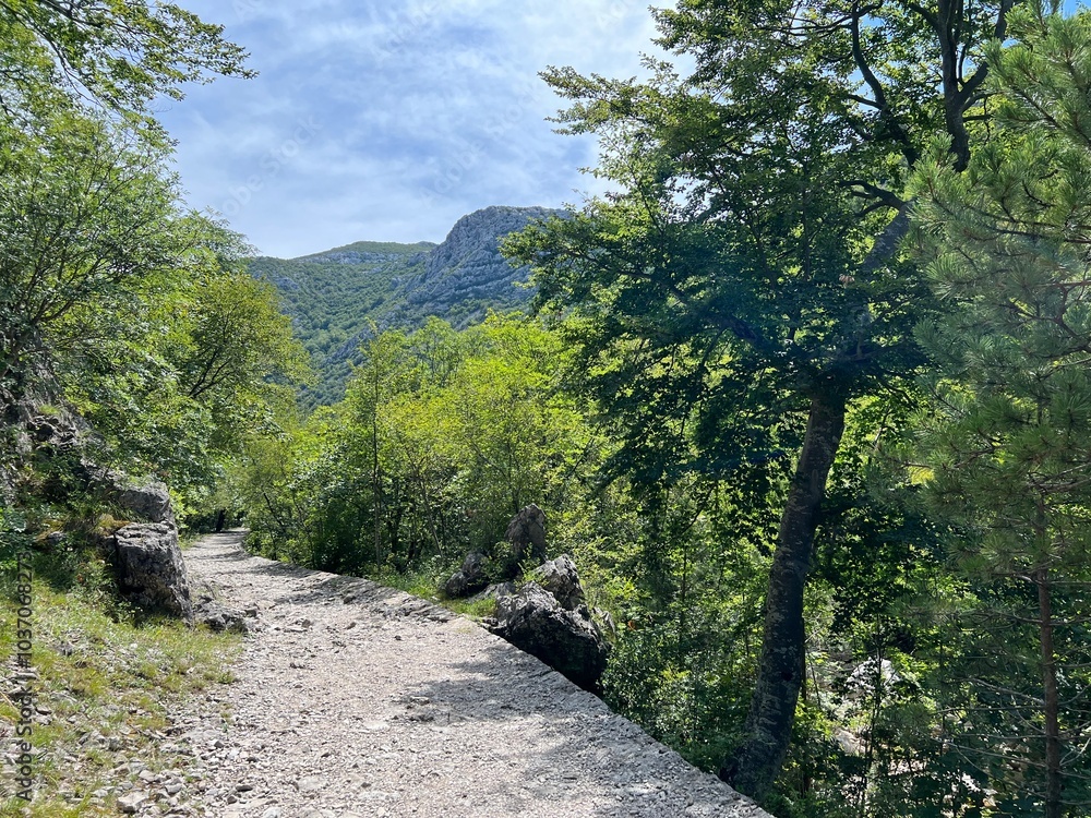 Mountaineering and recreational trails in the Velika Paklenica canyon, Starigrad (Paklenica National Park, Croatia) - Bergsteiger in der Schlucht Velika Paklenica, Starigrad (Nationalpark Paklenica) Mountaineering and recreational trails in the Velika Paklenica canyon, Starigrad (Paklenica National Park, Croatia) - Bergsteiger in der Schlucht Velika Paklenica, Starigrad (Nationalpark Paklenica)