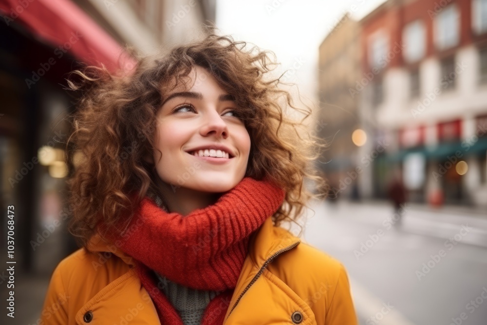 Portrait of a beautiful young woman with curly hair in the city Portrait of a beautiful young woman with curly hair in the city