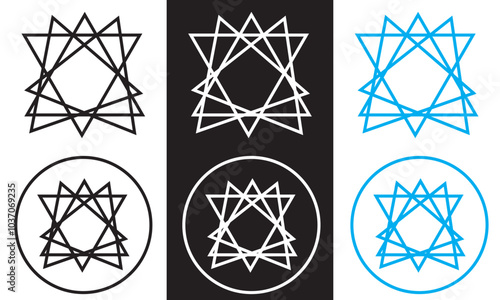 Bahai icon set. nine pointed Baha vector icon. Persian star symbol for UI designs. . Vector illustration isolated on white and black background.  EPS 10