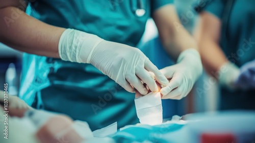 Surgeon Bandaging a Patient in an Operating Room