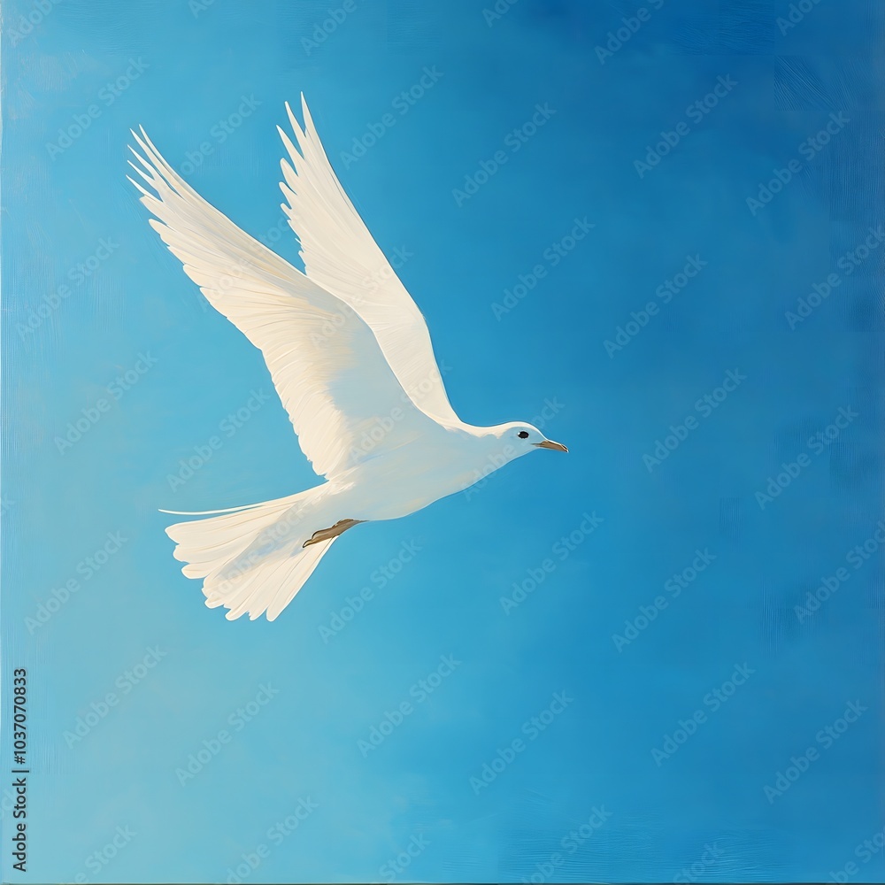 Obraz premium A serene image of a bird flying free against a clear blue sky, symbolizing personal and collective liberation.