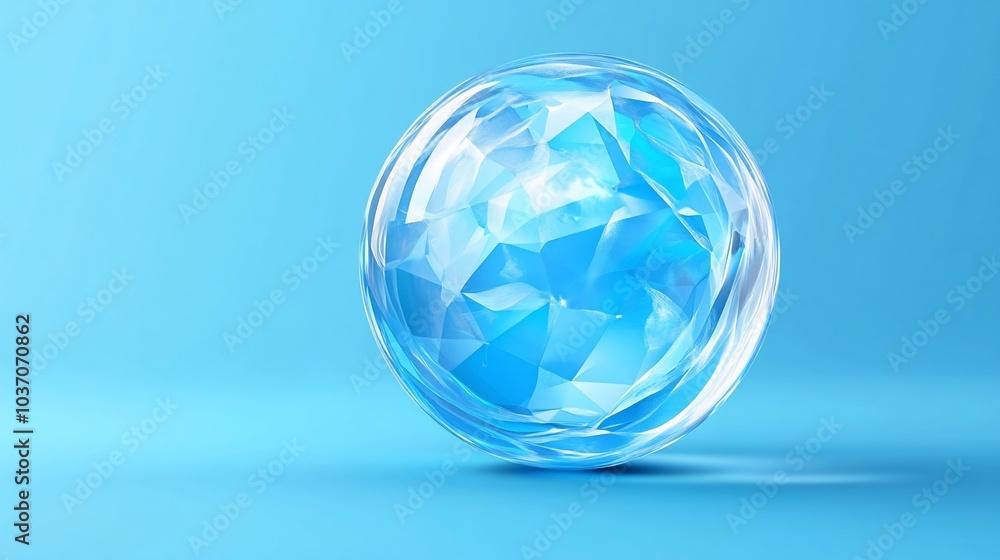 3D Render of a Blue Crystal Sphere with a Polygonal Surface. 3D Render of a Blue Crystal Sphere with a Polygonal Surface.