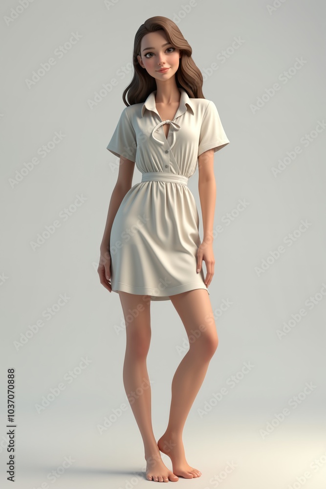 A realistic 3D rendering of a female character in casual clothing, standing with a confident expression. Ideal for modern and lifestyle-themed projects. A realistic 3D rendering of a female character in casual clothing, standing with a confident expression. Ideal for modern and lifestyle-themed projects.