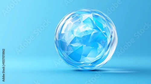 3D Render of a Blue Crystal Sphere with a Polygonal Surface.