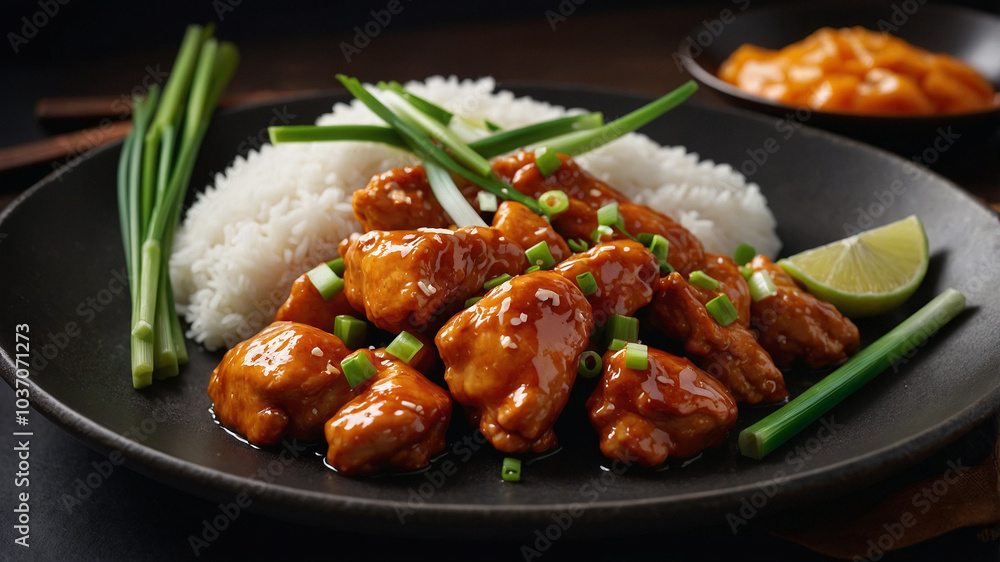 photo of delicious chicken stew with rice and greens photo of delicious chicken stew with rice and greens