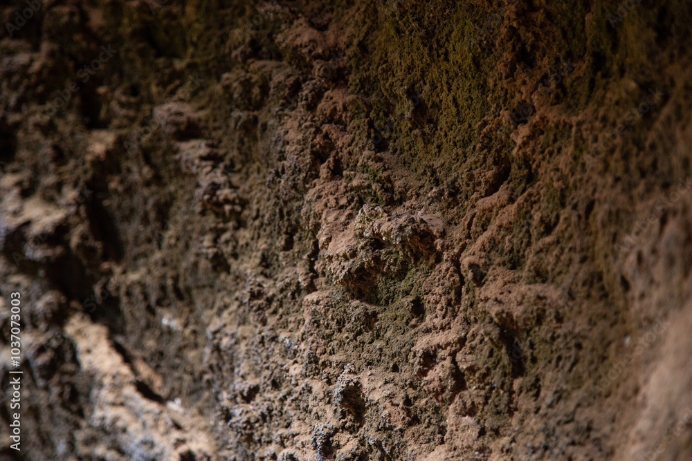 Rough and textured cave wall showing mineral deposits Rough and textured cave wall showing mineral deposits